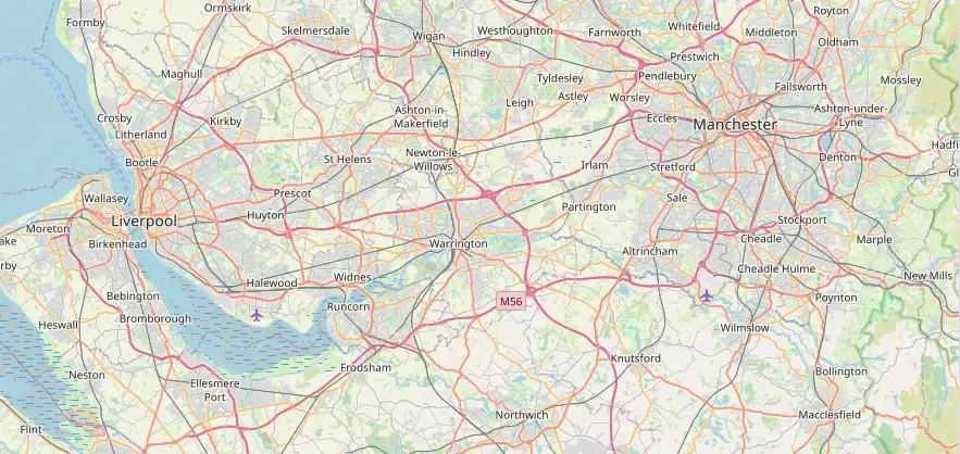 Map of the Warrington area